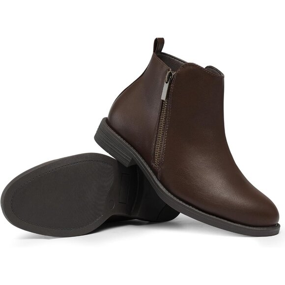 Women's Ankle Brown Boots Short Flat Low Heel Dress Chelsea Casual Classic - Picture 7 of 9